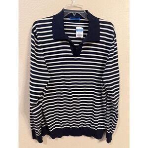 J.McLaughlin Amalfi Polo Sweater Women L Navy White NEW Striped Cotton Knit